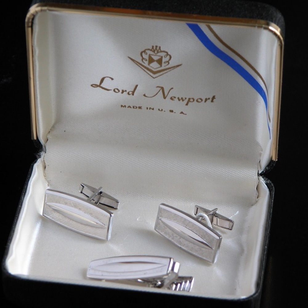 Vtg 60s  Modern Lord Newport Cufflinks + Tie Clip